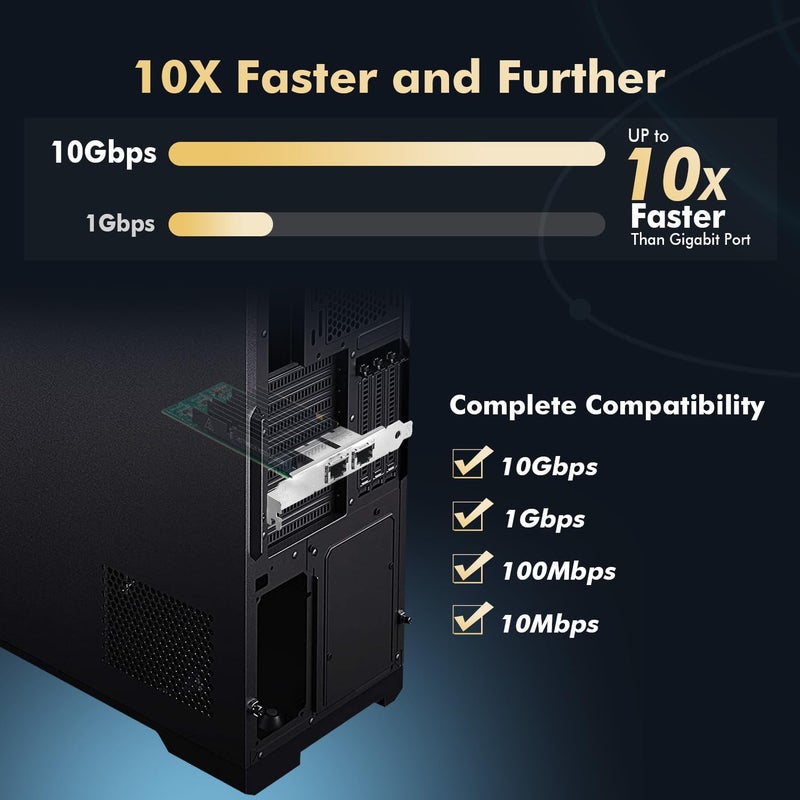 Binardat 2 Port 10G PCIe Network Card, Intel X540 chip LAN Ethernet Controller, 10G/1G/100Mbps RJ45 NIC Adapter for Windows/Linux/VMware - Image 3